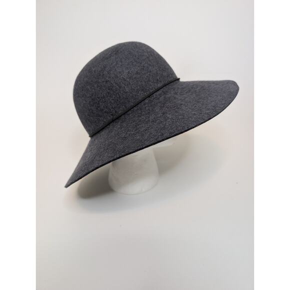 Phenix Wide-Brimmed Wool Floppy Hat W/ Leather Strap Fedora Charcoal Gray - Picture 3 of 6